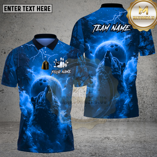 Maxcorners Bowling Wolf Moon Lightning Storm Design Multi Options Personalized Name Team Name 3D Shirt