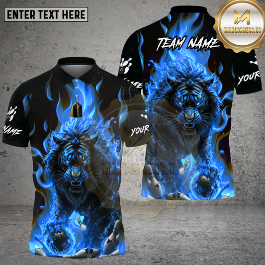 Maxcorners Bowling Fire Lion Flame Art Design Multi Options Personalized Name Team Name 3D Shirt