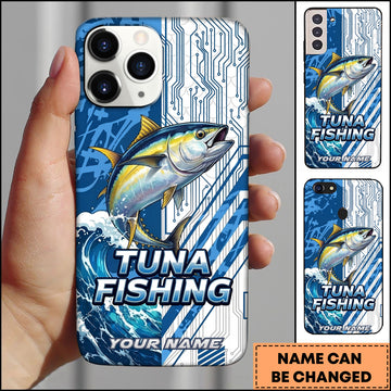 Maxcorners Tuna Fishing Phone Case  Circuit Board Tech Blue Sport Design Personalized Name Phone Case
