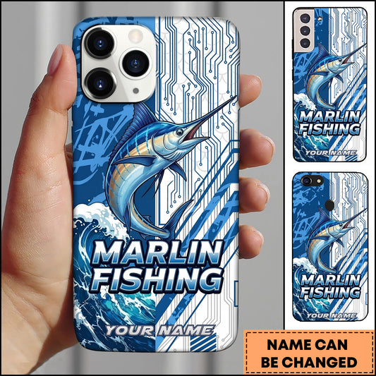 Maxcorners Marlin Fishing Phone Case  Circuit Board Tech Blue Sport Design Personalized Name Phone Case