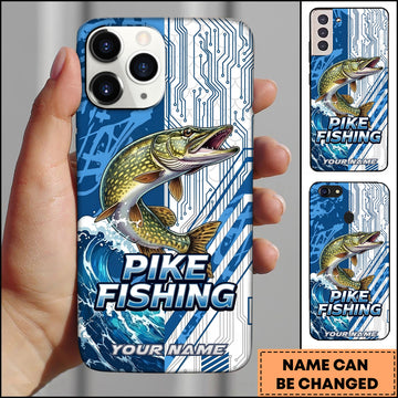 Maxcorners Pike Fishing Phone Case  Circuit Board Tech Blue Sport Design Personalized Name Phone Case