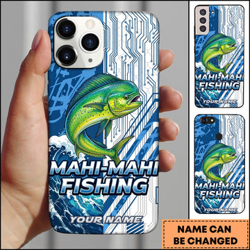 Maxcorners Mahi-mahi Fishing Phone Case  Circuit Board Tech Blue Sport Design Personalized Name Phone Case
