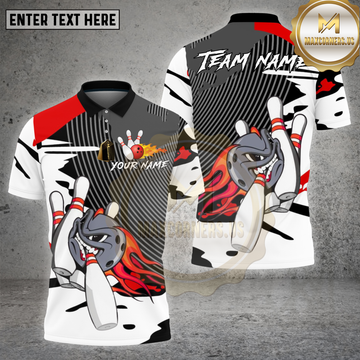 Maxcorners Bowling Angry Ball & Pins Explosion White Black Design Multicolor Options Personalized Name, Team Name Unisex 3D Shirt