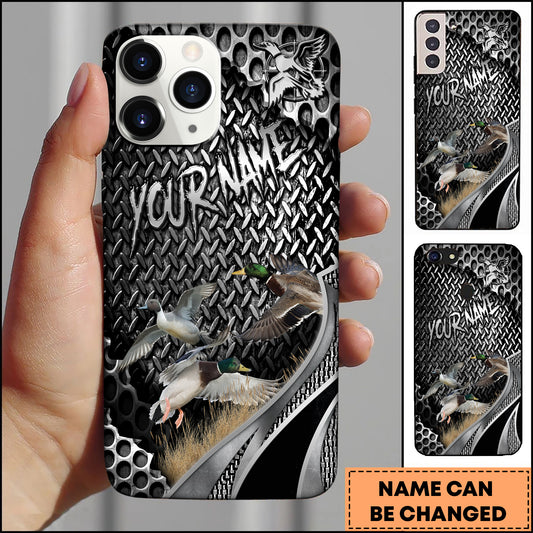 Maxcorners Hunting Phone Case Duck Family Industrial Metal Texture Wilderness Art Personalized Name Phone Case