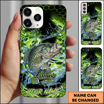 Maxcorners Crappie Fishing Neon Green Honeycomb Water Splash Personalized Name Phone Case