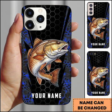 Maxcorners Redfish Fishing 3D Realistic Honeycomb Tech Background Personalized Name Phone Case