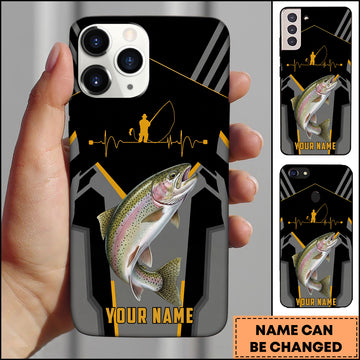 Maxcorners Trout Fishing Heartbeat Angler Silhouette Design Personalized Name Phone Case