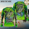 Maxcorners  Fishing Green Camo Scale Personalized Name, Team Name Long Sleeve Shirt (9 Fish Species)
