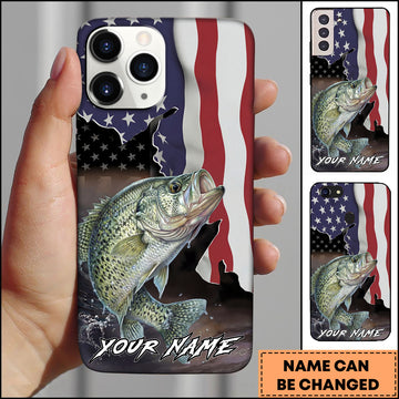 Maxcorners Crappie Fishing American Flag Patriotic Splash Personalized Name Phone Case
