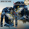 Maxcorners  Fishing Hexagon Water Splash Personalized Name, Team Name Long Sleeve Shirt (9 Fish Species)