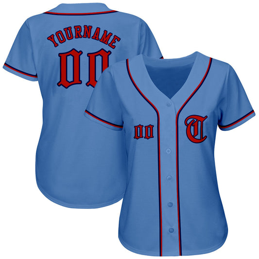 Maxcorners Custom Light Blue Red-Navy Authentic Baseball Jersey LM2605