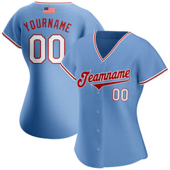 Maxcorners Custom Light Blue White-Red Premium American Flag Fashion Baseball Jerseys LM0210
