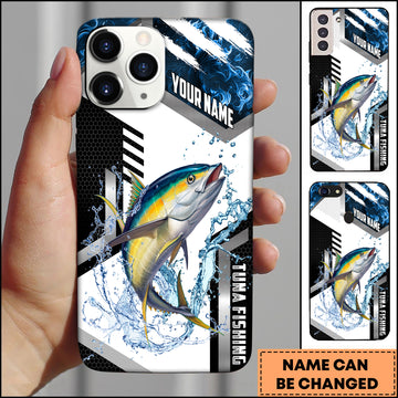 Maxcorners Tuna Fishing Phone Case  Splash Water Honeycomb Black White Sport Design Personalized Name Phone Case