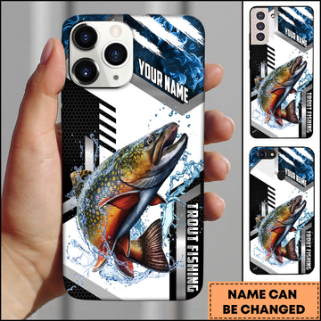Maxcorners Trout Fishing Phone Case  Splash Water Honeycomb Black White Sport Design Personalized Name Phone Case