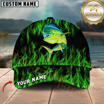 Maxcorners Fishing Green Flame Pattern Personalized 3D Cap (11 Breeds)