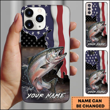 Maxcorners Chinook Fishing American Flag Patriotic Splash Personalized Name Phone Case