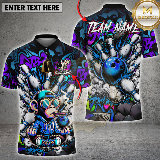 Maxcorners Graffiti Bowling Monkey Street Art Explosion Multicolor Options Personalized Name, Team Name 3D Shirt (5 Colors)