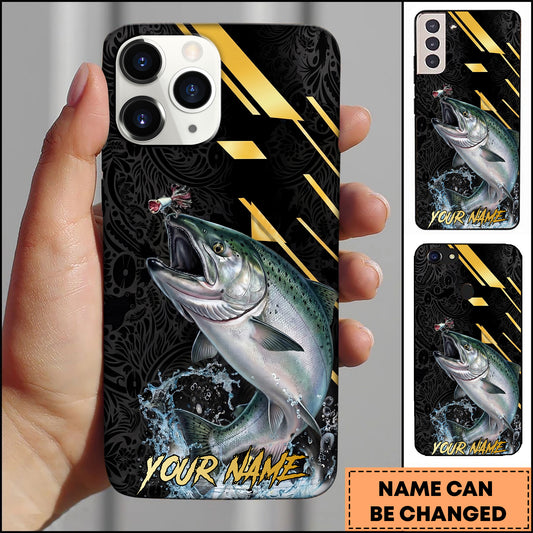 Maxcorners Fishing Luxury Black Gold Lightning Splash Personalized Name Phone Case (10 Fish Species)