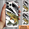 Maxcorners Fishing Black White Abstract Brush Strokes Personalized Name Phone Case (10 Fish Species)