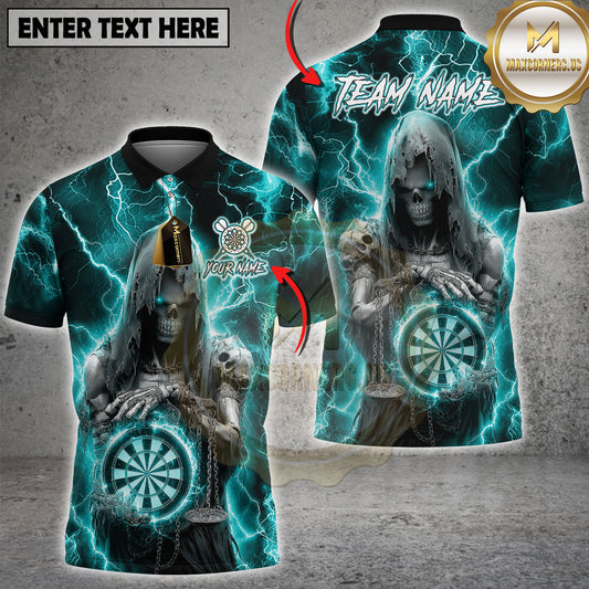 Maxcorners Darts Grim Reaper Purple Lightning Gothic Style Multicolor Options Personalized Name, Team Name 3D Shirt (4 Colors)