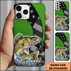 Maxcorners Walleye Fishing Neon Green Honeycomb Wave Splash Personalized Name Phone Case