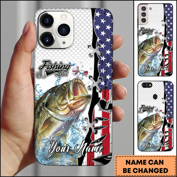 Maxcorners Fishing American Flag Patriotic Water Splash Personalized Name Phone Case (10 Fish Species)