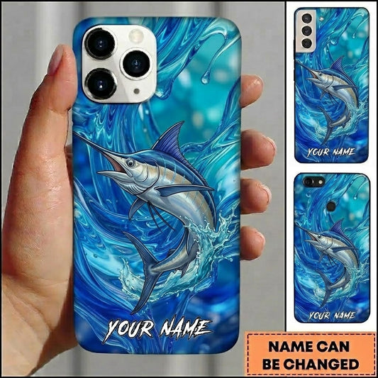 Maxcorners Fishing Blue Liquid Wave Customized Name 3D Phone Case