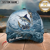Maxcorners Fishing Blue Water Splash Hook Line Customized Name 3D Cap