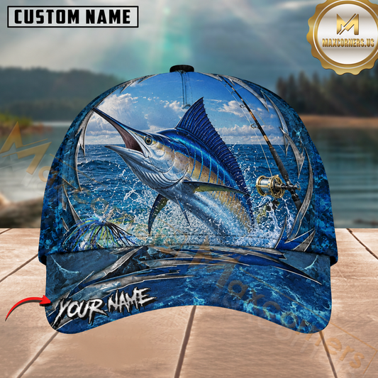 Maxcorners Fishing Ocean Blue Water Splash Customized Name 3D Cap
