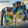 Maxcorners Fishing Blue Flame Personalized Name, Team Name Long Sleeve Shirt (9 Fish Species)