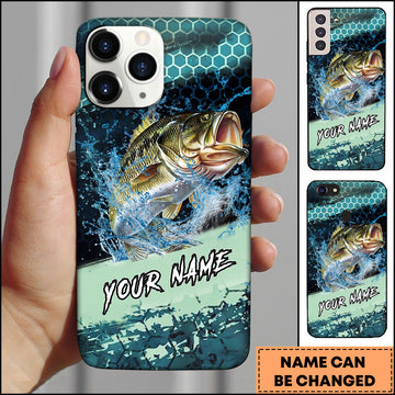 Maxcorners Fishing Teal Honeycomb Water Burst Personalized Name Phone Case (10 Fish Species)