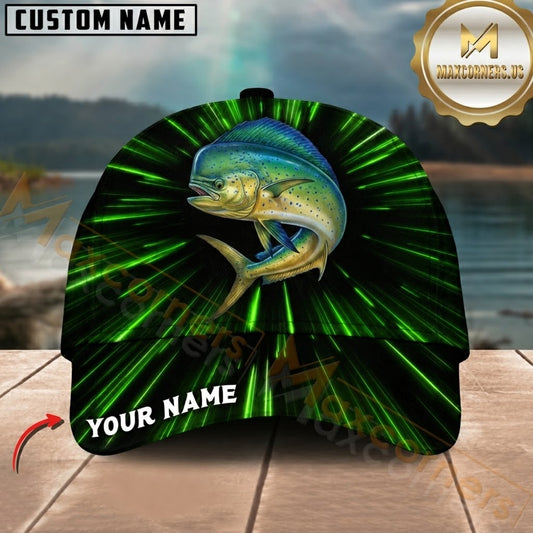 Maxcorners Fishing Neon Green Energy Burst Customized Name 3D Cap