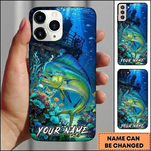Maxcorners Fishing Deep Blue Coral Reef Customized Name 3D Phone Case
