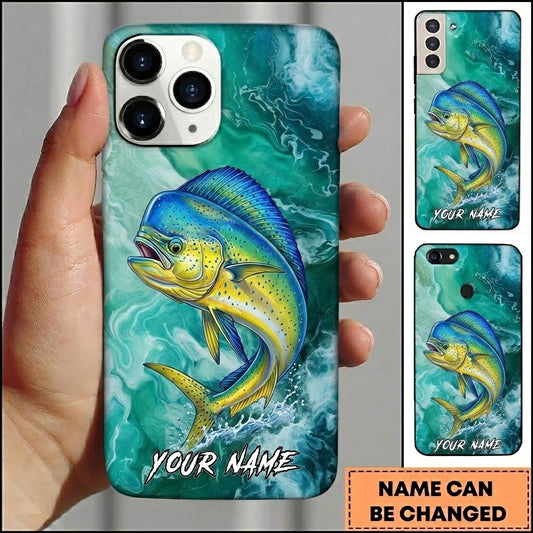 Maxcorners Fishing Teal Aqua Marble Wave Customized Name 3D Phone Case