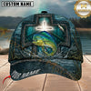Maxcorners Fishing Glowing Cross Barbed Wire Teal Water Customized Name 3D Cap