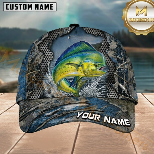 Maxcorners Fishing Blue Camo Water Splash Customized Name 3D Cap