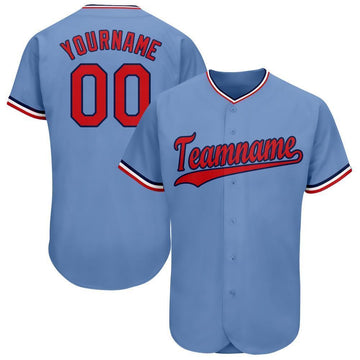 Maxcorners Custom Light Blue Red-Navy Baseball Jersey LM2605