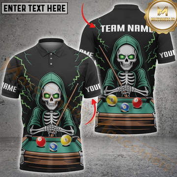 Maxcorners Billiard Skull Thunder Multicolor Customized Name, Team Name 3D Shirt