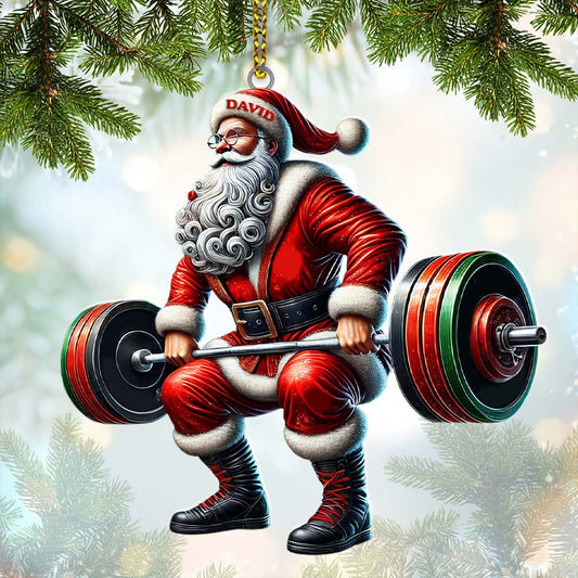Maxcorners Custom Name Gym Work Out Santa Ornament, Gymnastics Christmas Gift8 2D Flat LM2211