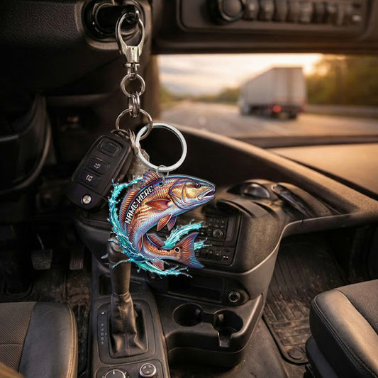 Maxcorners Red Fish Fishing Colorful Neon Water Splash Art Personalized Name Keychain