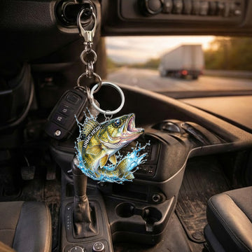 Maxcorners Walleye Fishing Keychain Fish Water Splash Art Personalized Name 2D Keychain
