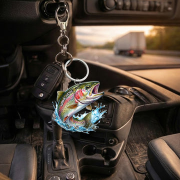 Maxcorners Trout Fishing Keychain Fish Water Splash Art Personalized Name 2D Keychain