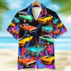 Maxcorners Personalized Muscle Car Hawaiian Shirt, Colorful Flame Pattern Custom Photo Car Aloha Shirts (Up to 5 photos)