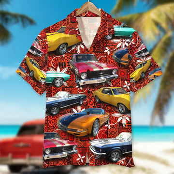 Maxcorners Personalized Muscle Car Hawaiian Shirt, Elvis Tribal Pattern Custom Photo Car Aloha Shirts (Up to 5 photos)