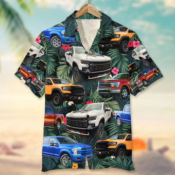 Maxcorners Personalized Truck Hawaiian Shirt, Tropical Pattern Custom Photo Truck Aloha Shirts (Up to 5 photos)