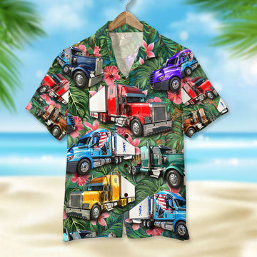 Maxcorners Personalized Trucker Hawaiian Shirt, Beach Pattern Custom Photo Truck Aloha Shirts