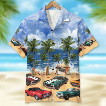 Maxcorners Personalized Classic Car Hawaiian Shirt, Beach Pattern, Custom Photo Car Aloha Shirts (Up to 5 photos)