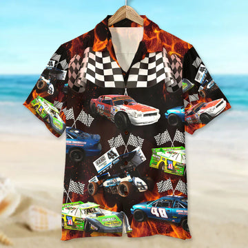 Maxcorners Personalized Racing Car Hawaiian Shirt, Weekend Forecast Dirt Track Racing With A Chance Of Drinking, Custom Photo Car Aloha Shirts