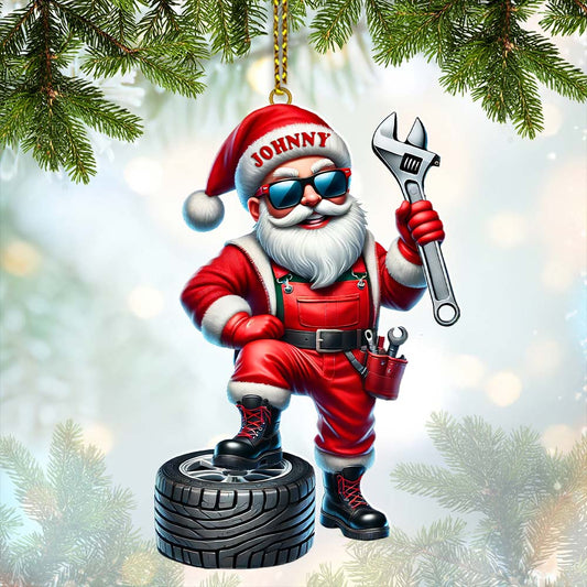 Maxcorners Custom Name Mechanic Santa Ornament, Mechanic Christmas Gift 2D Flat LM2111