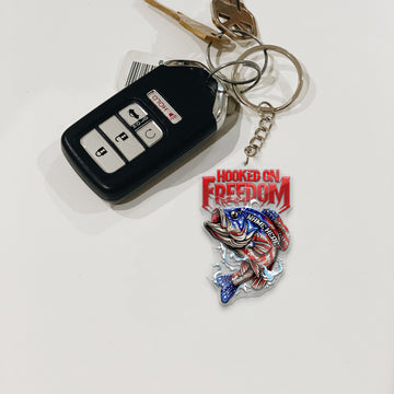 Maxcorners Crappie Fishing Keychain Hooked On Freedom American Flag Fish Design Personalized Name 2D Keychain